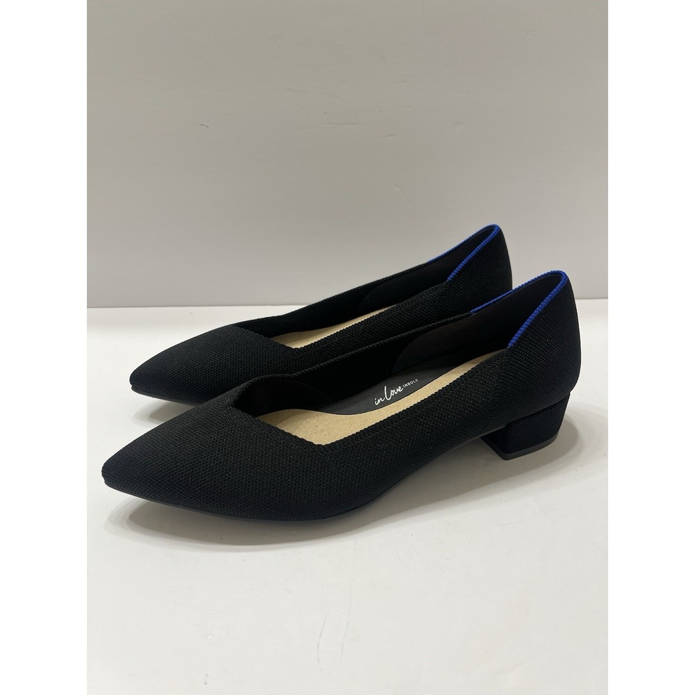 Rothy's The High Point Block Heel Shoes Black Blue Heel Trim Pointed Toe 9.5